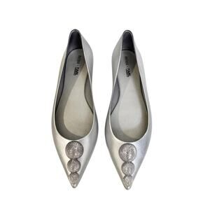 Melissa Ballet Flats Womens 8 Silver Glam Karl Lagerfeld Pointed Toe Glitter